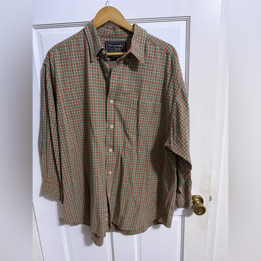 Vintage Abercrombie & Fitch Button-Down Brown Plaid Casual Shirt Size L